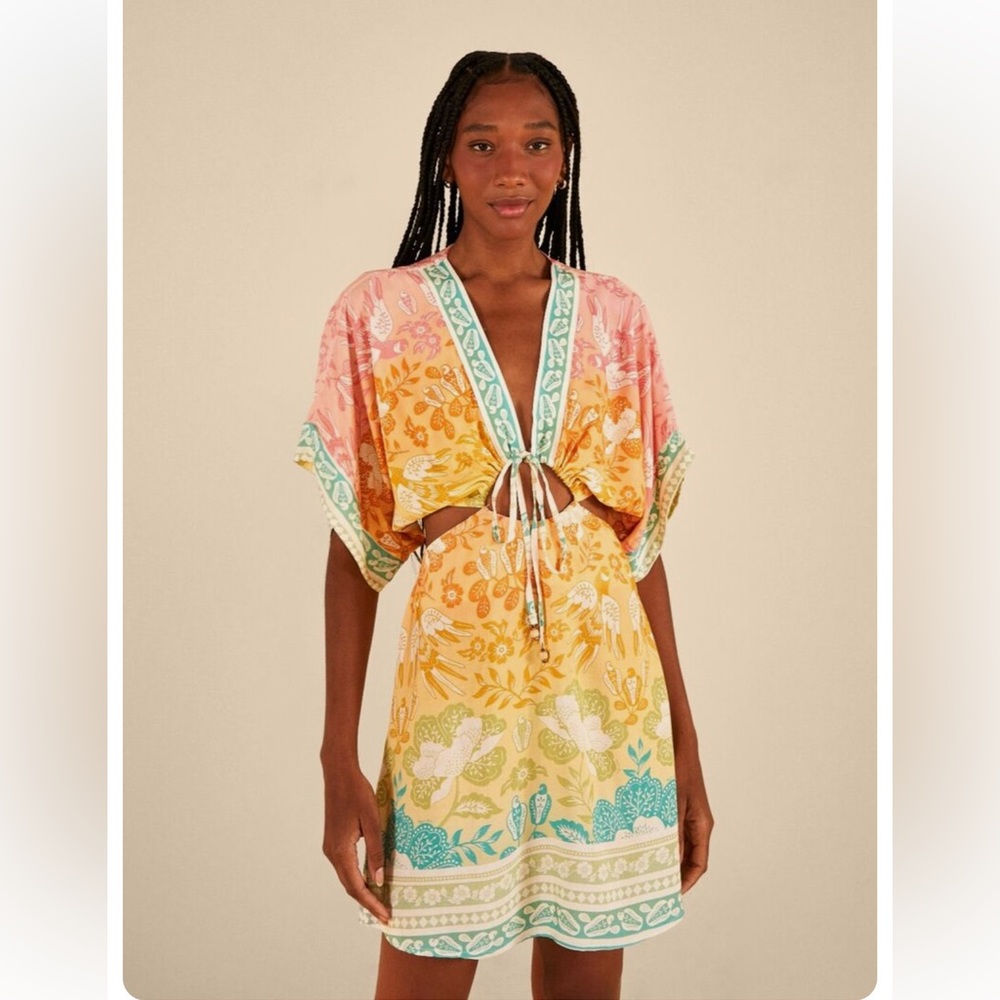 FARM Rio Farm Rio Cashew Flower Short Dress Cut Out Small Curtio floral chintz